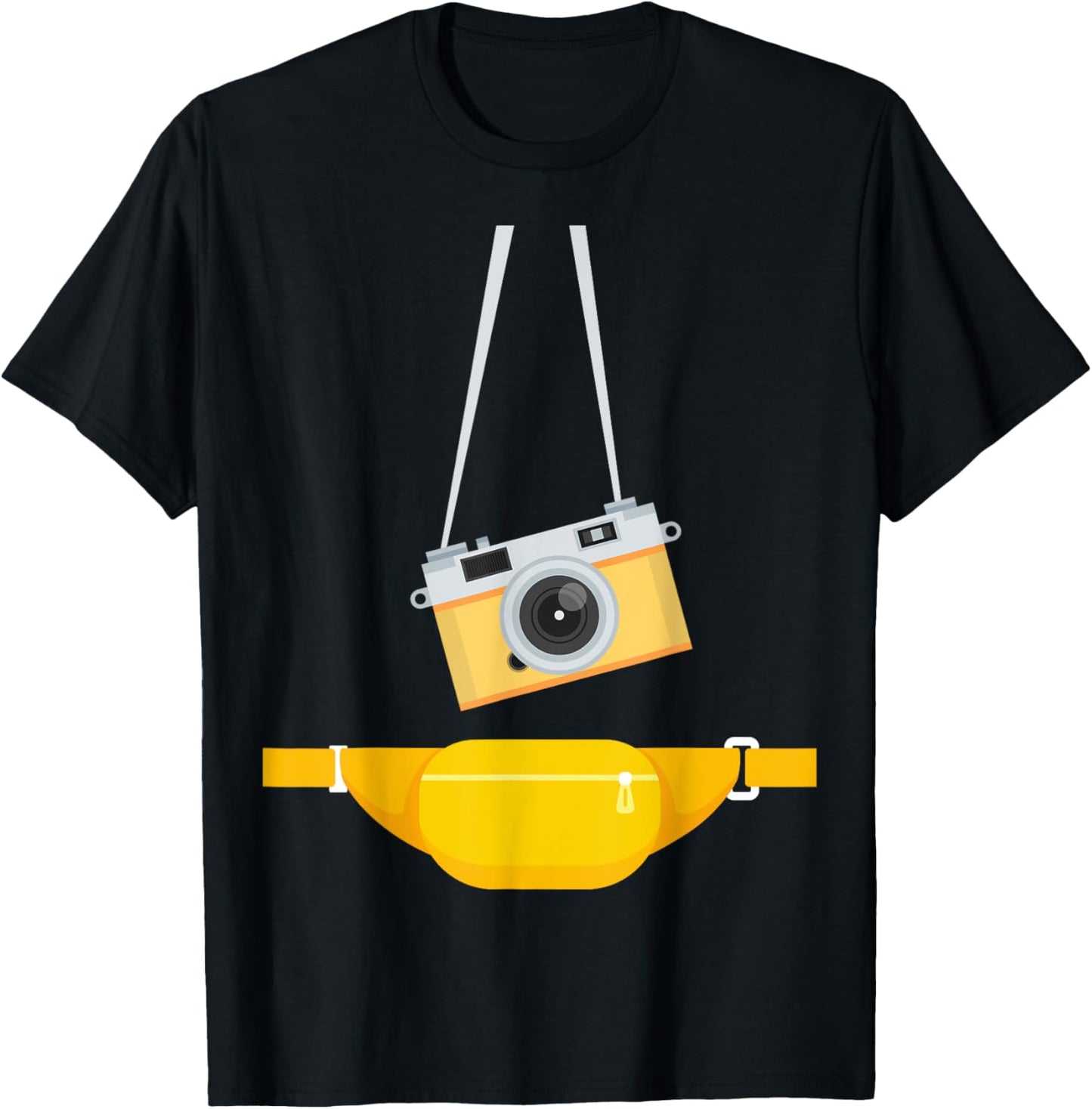 Fake Tourist Photographer Strap Hanging Camera & Bum Bag T-Shirt - T-Shirt | Black