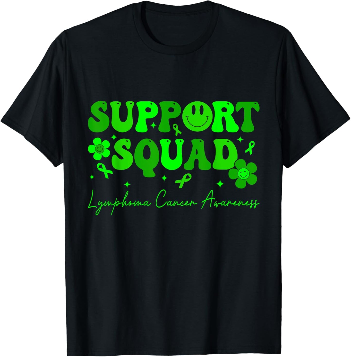 Support Squad Lymphoma Cancer Awareness Lime Green Ribbon T-Shirt - T-Shirt | Black