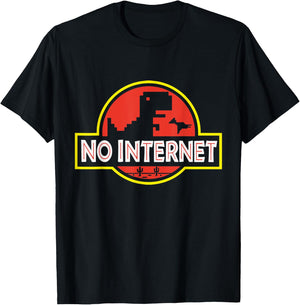 No Internet Funny Gamer Pixel T-Rex Dinosaur Logo T-Shirt - T-Shirt | Black