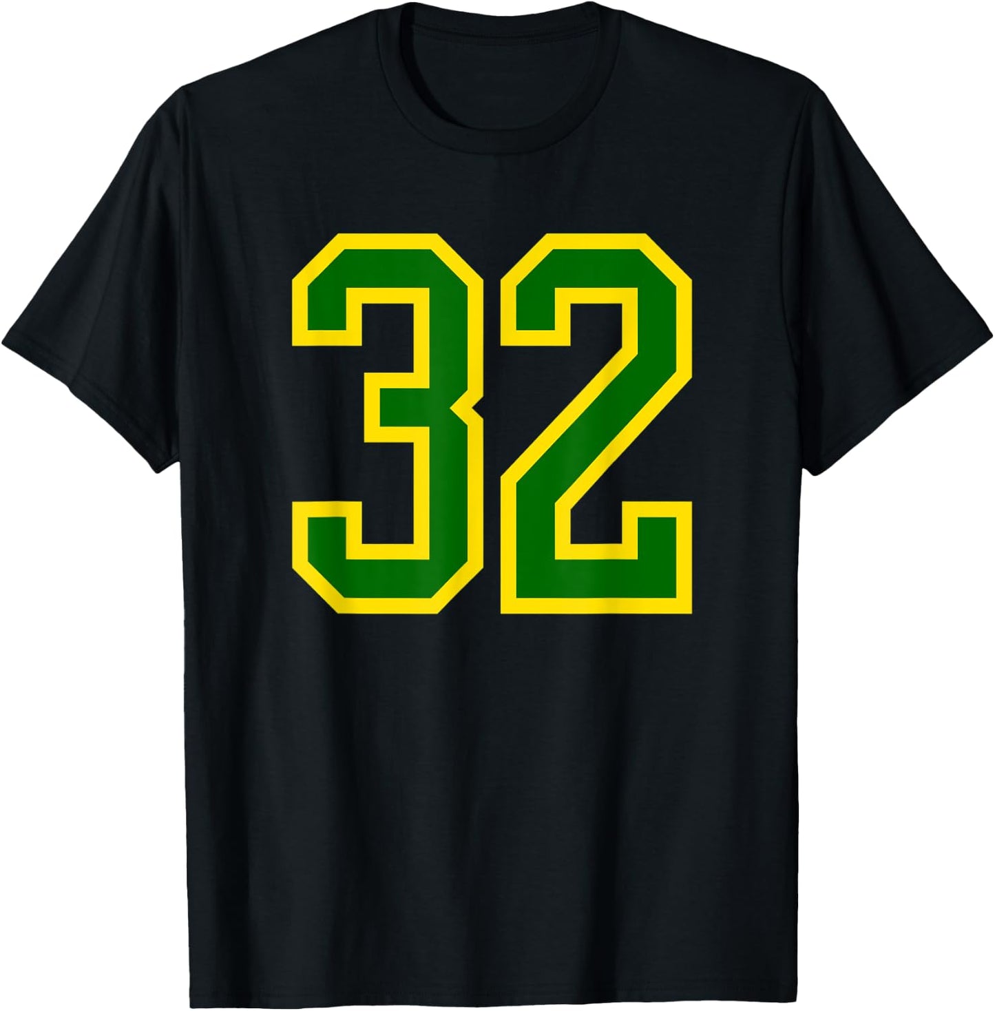 Jersey Number #32 Green Yellow Birthday Sports Number 32 T-Shirt - T-Shirt | Black