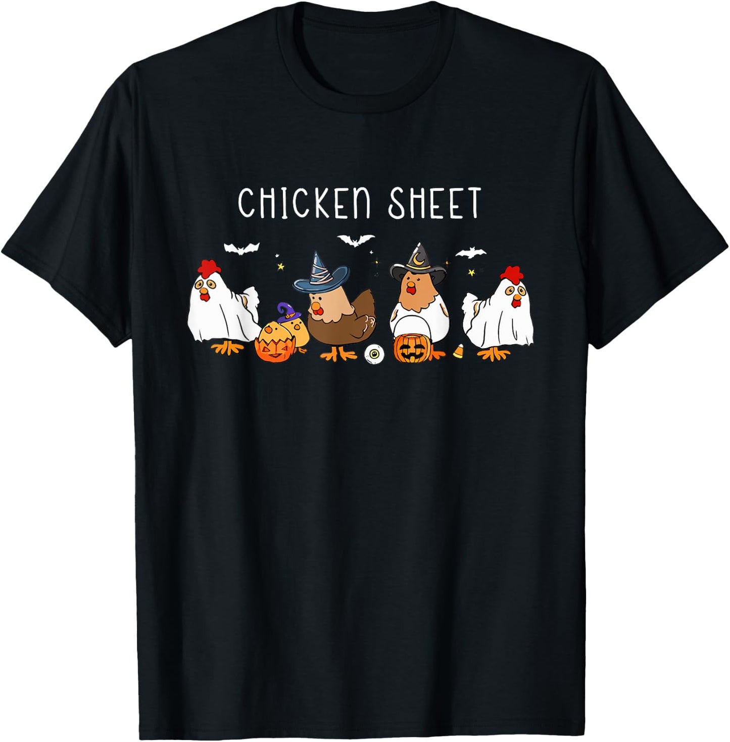 Funny Chickens Boo Ghost Farm Animal Halloween Chicken Sheet T-Shirt - T-Shirt | Black