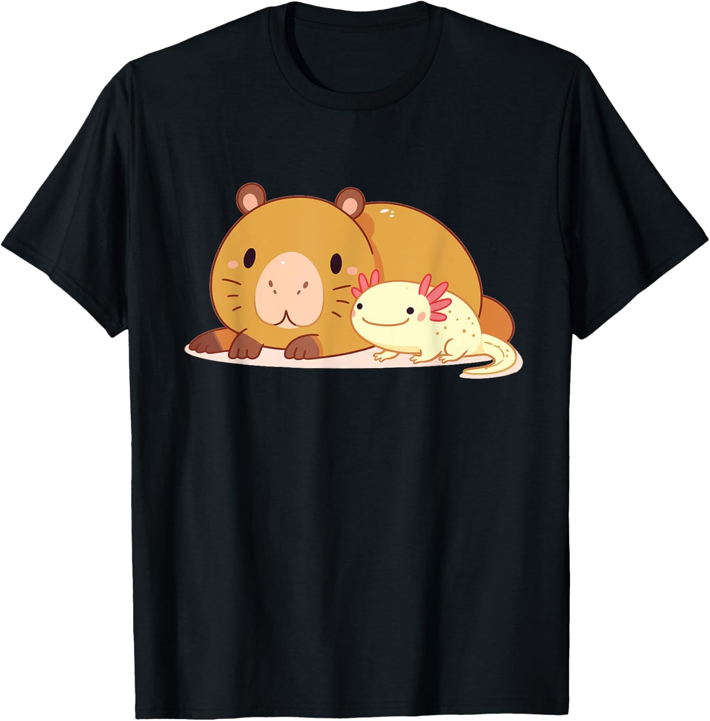 Cute Thick Axolotl With Capybara T-Shirt - T-Shirt | Black
