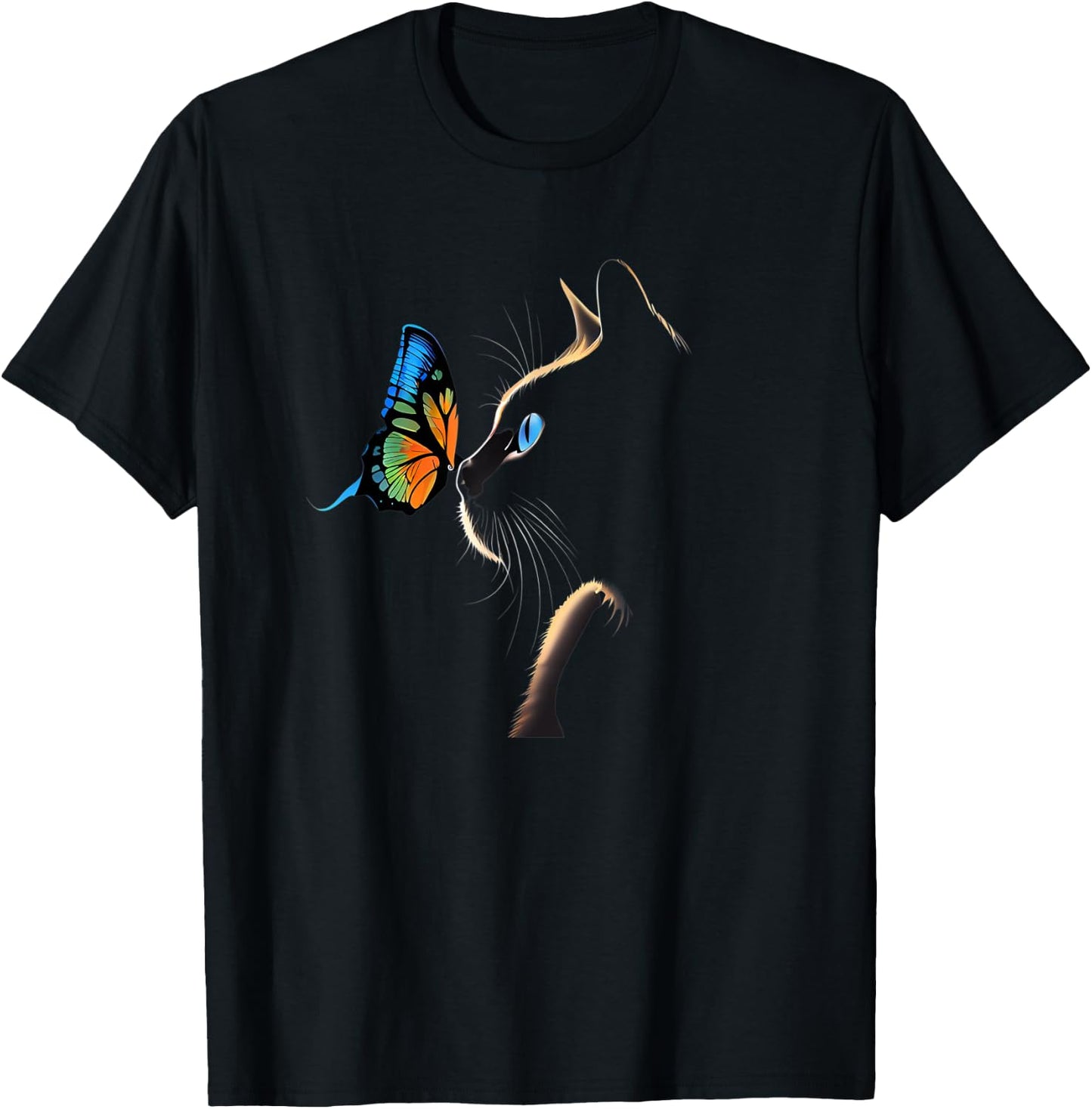 Cat Face - With Butterfly T-Shirt - T-Shirt | Black