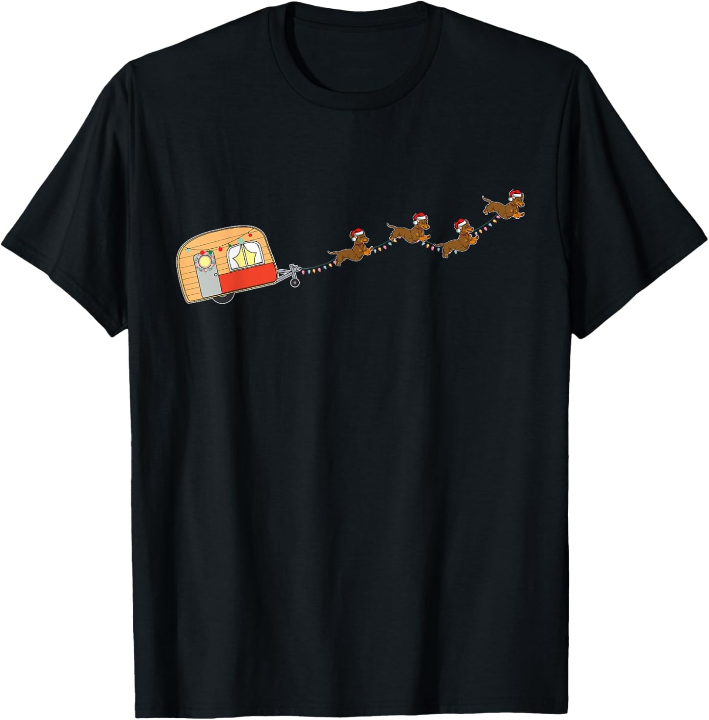 Camper Van Christmas Dachshund Sleigh Doxie Dog X-mas Pajama Women Kids T-Shirt - T-Shirt | Black