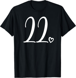 Number 22 Twenty-Two, 22 Years Old 22nd Birthday T-Shirt - T-Shirt | Black