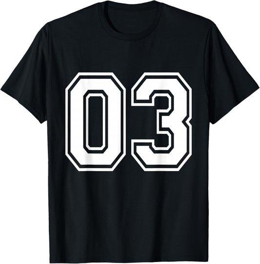 Number 03 Varsity Sports Team Jersey 3rd Birthday 3 Years T-Shirt - T-Shirt | Black