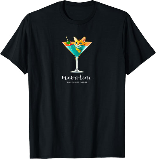 Martini & Cats | Meowtini Shaken Not Purr-ed | Funny Cat T-Shirt - T-Shirt | Black