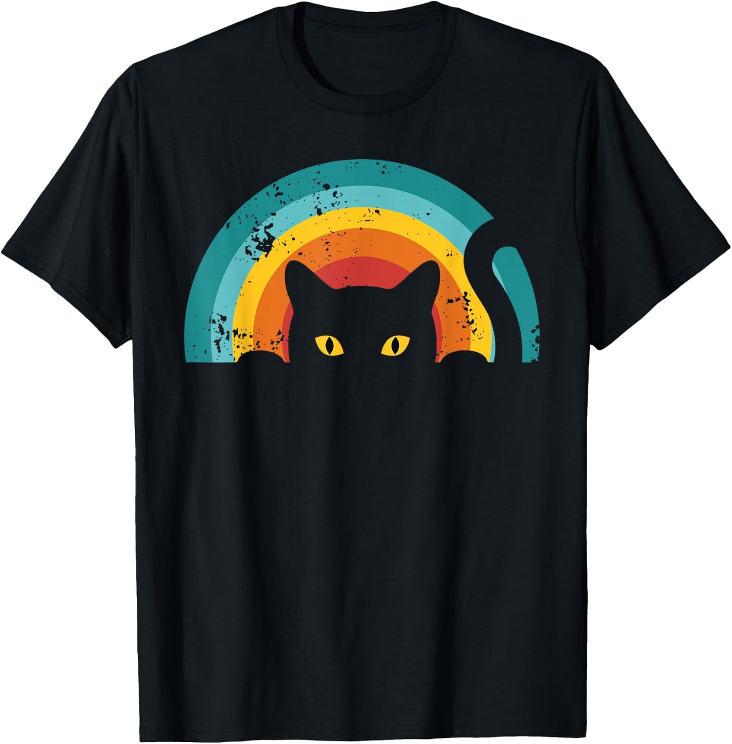 Vintage Style Cat Retro Distressed Cat T-Shirt - T-Shirt | Black