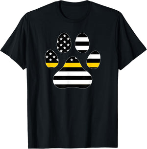 911 Police Dispatcher Thin Gold Line Flag for Animal Lover T-Shirt - T-Shirt | Black