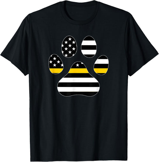 911 Police Dispatcher Thin Gold Line Flag for Animal Lover T-Shirt - T-Shirt | Black