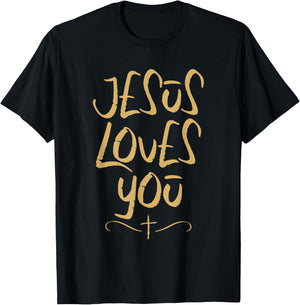 Jesus Loves You Cross Christian Faith Jesus Christ T-Shirt - T-Shirt | Black
