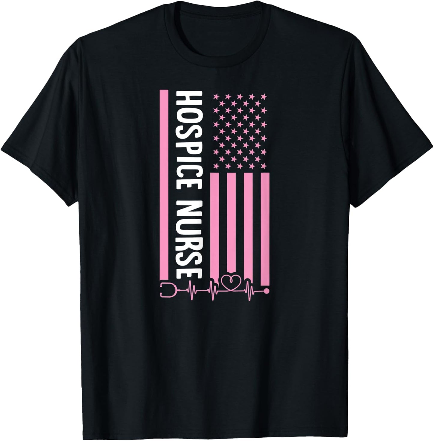 Patriotic Hospice Nurse USA American Flag Heart Pulse T-Shirt - T-Shirt | Black