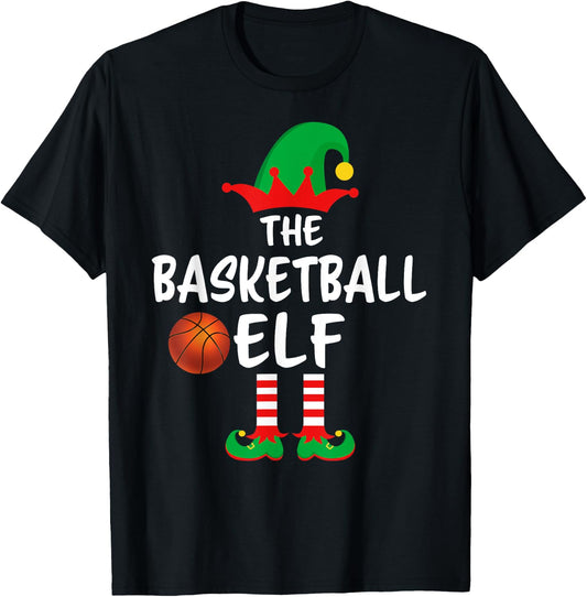 The Basketball Elf Matching Family Christmas T-Shirt - T-Shirt | Black