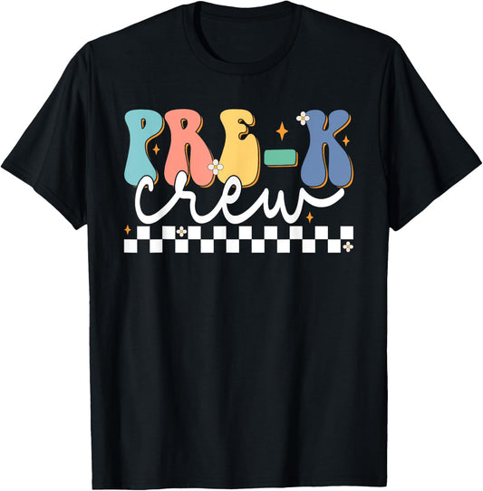 Pre-k Crew Groovy First Day Of School Pre-k Teacher Crew T-Shirt - T-Shirt | Black