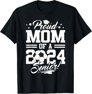 Proud Mom Of A 2024 Senior Graduate Soccer Ball T-Shirt - T-Shirt | Black