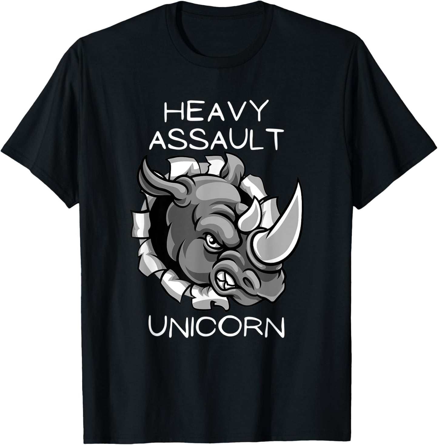 Funny Heavy Assault Unicorn Rhinoceros Cartoon T-Shirt - T-Shirt | Black