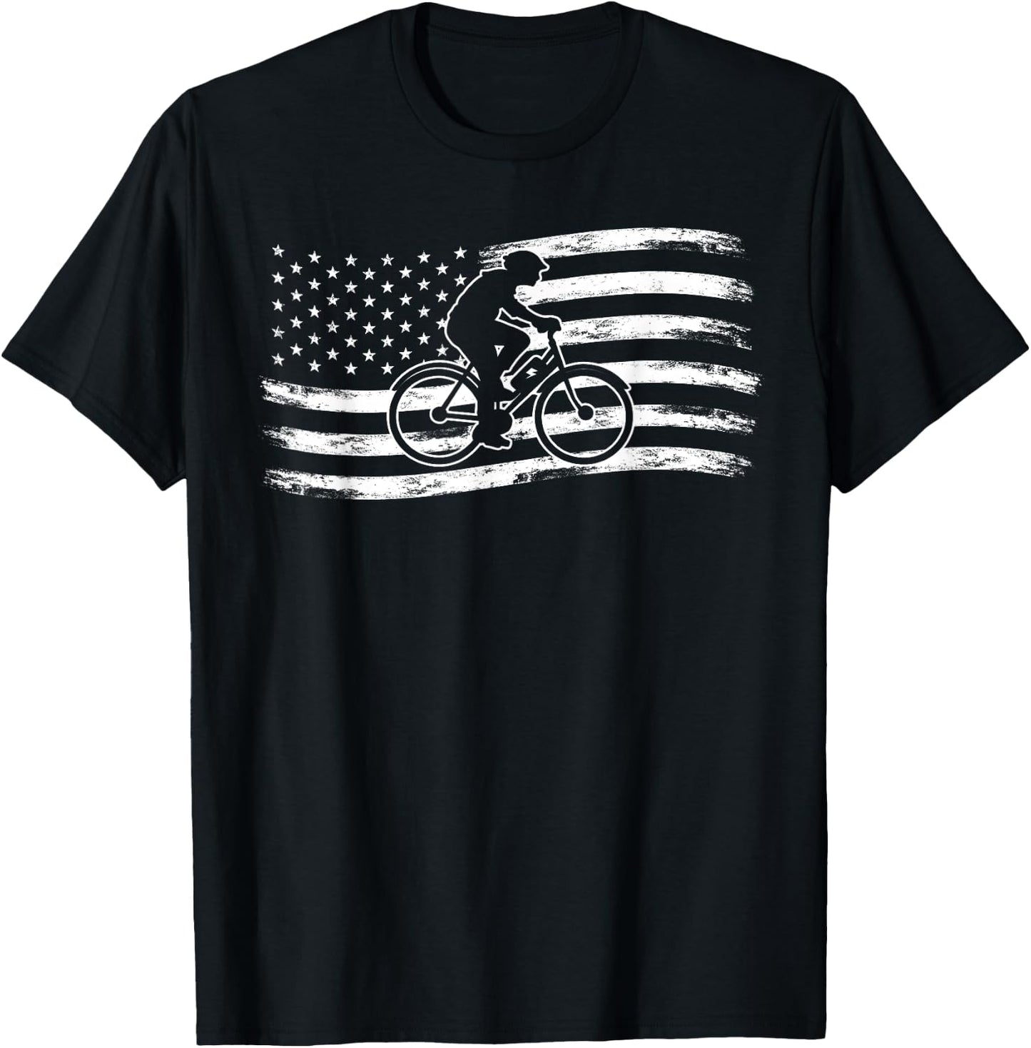 Bicycle Patriotic American Flag Cyclist E-Bike T-Shirt - T-Shirt | Black