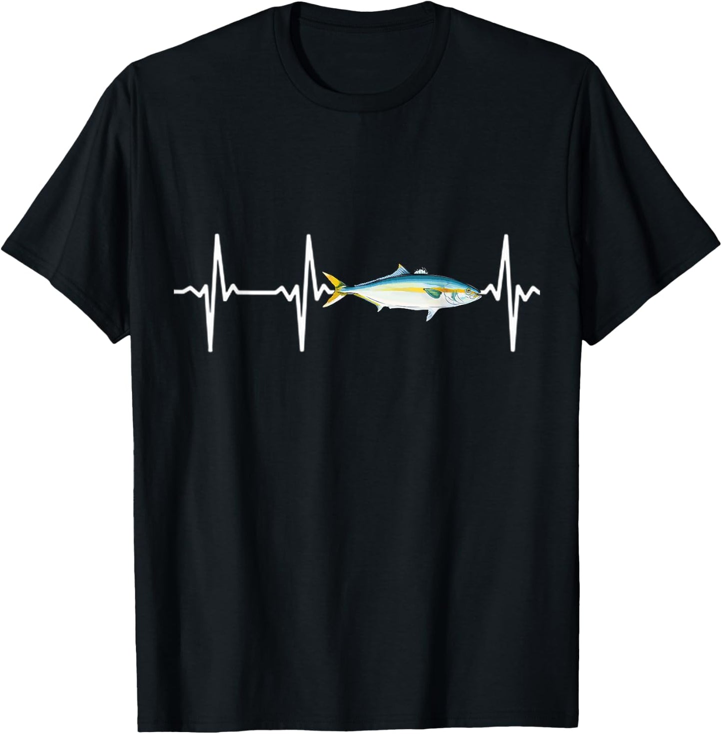 Yellowtail Heartbeat For Saltwater Fish Fishing Lovers T-Shirt - T-Shirt | Black