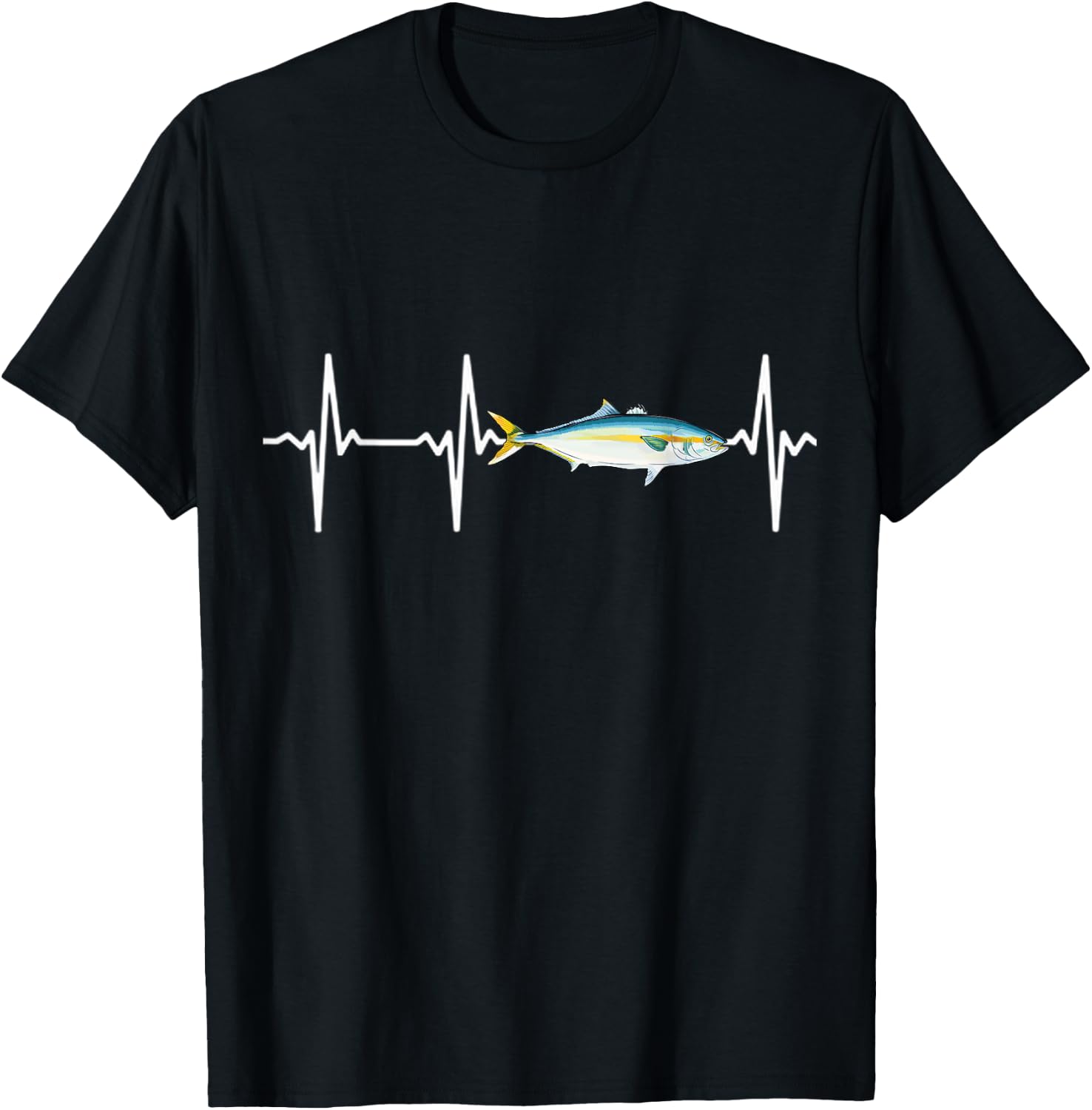 Yellowtail Heartbeat For Saltwater Fish Fishing Lovers T-Shirt - T-Shirt | Black