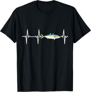 Yellowtail Heartbeat For Saltwater Fish Fishing Lovers T-Shirt - T-Shirt | Black