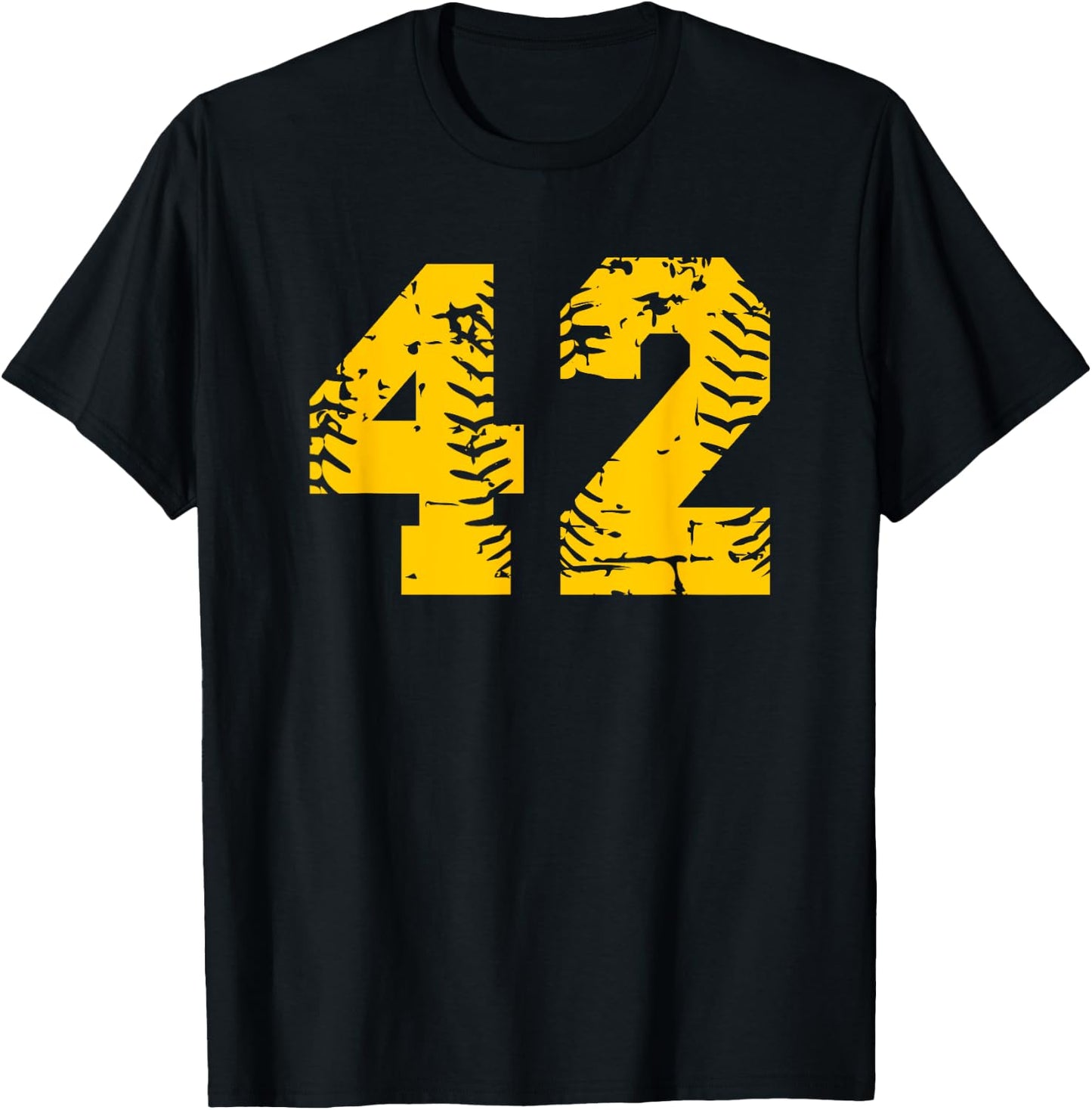 Number #42 Baseball Softball Yellow Number T-Shirt - T-Shirt | Black