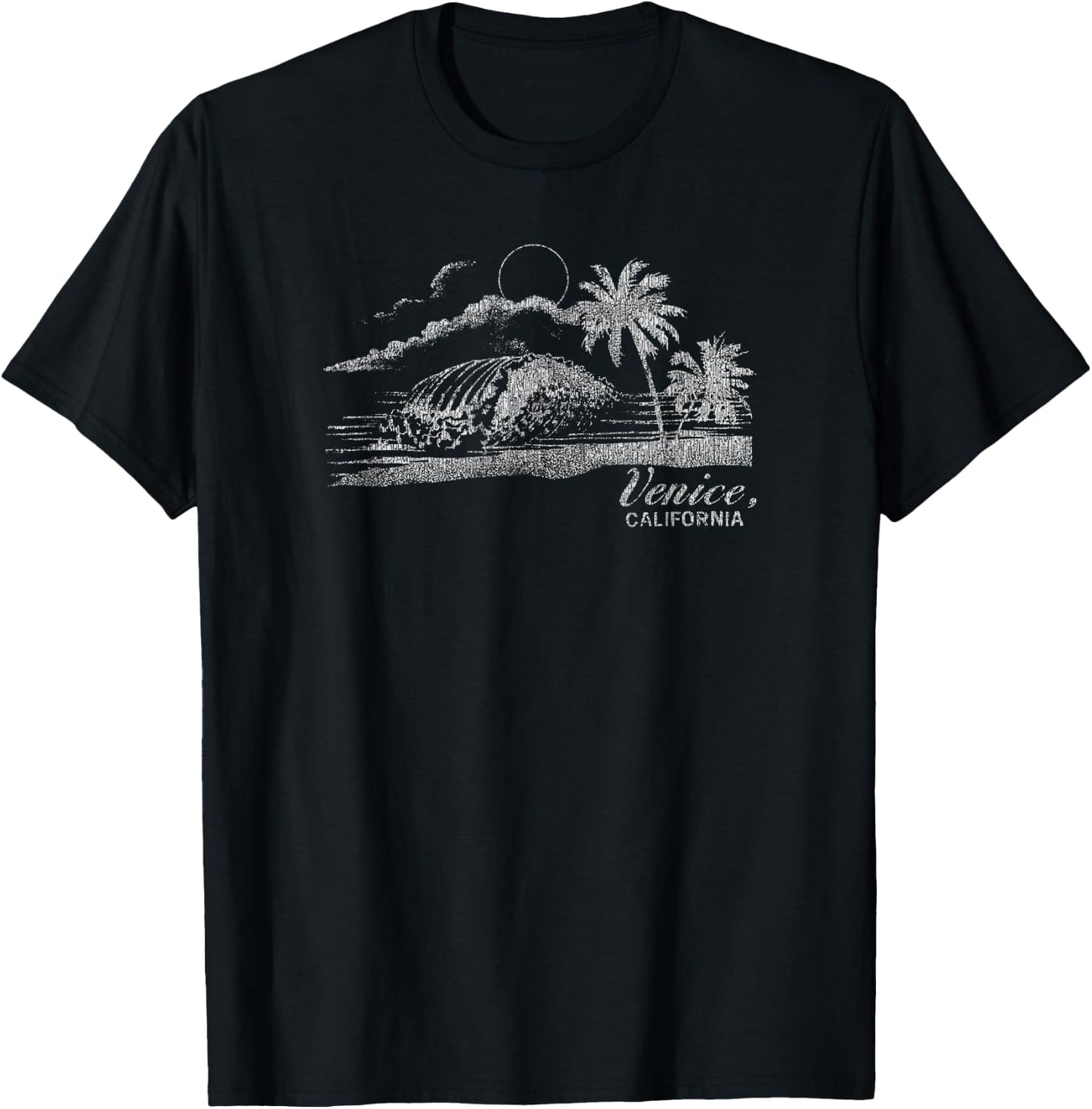 Trendy Classic Centered Venice Beach Wave T-Shirt - T-Shirt | Black