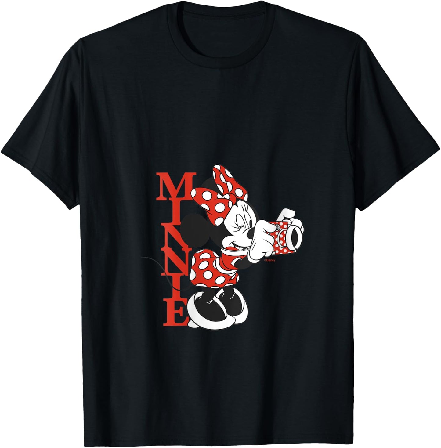 Disney Minnie Mouse with Camera Polka Dot Day Vintage V-Neck T-Shirt - T-Shirt | Black