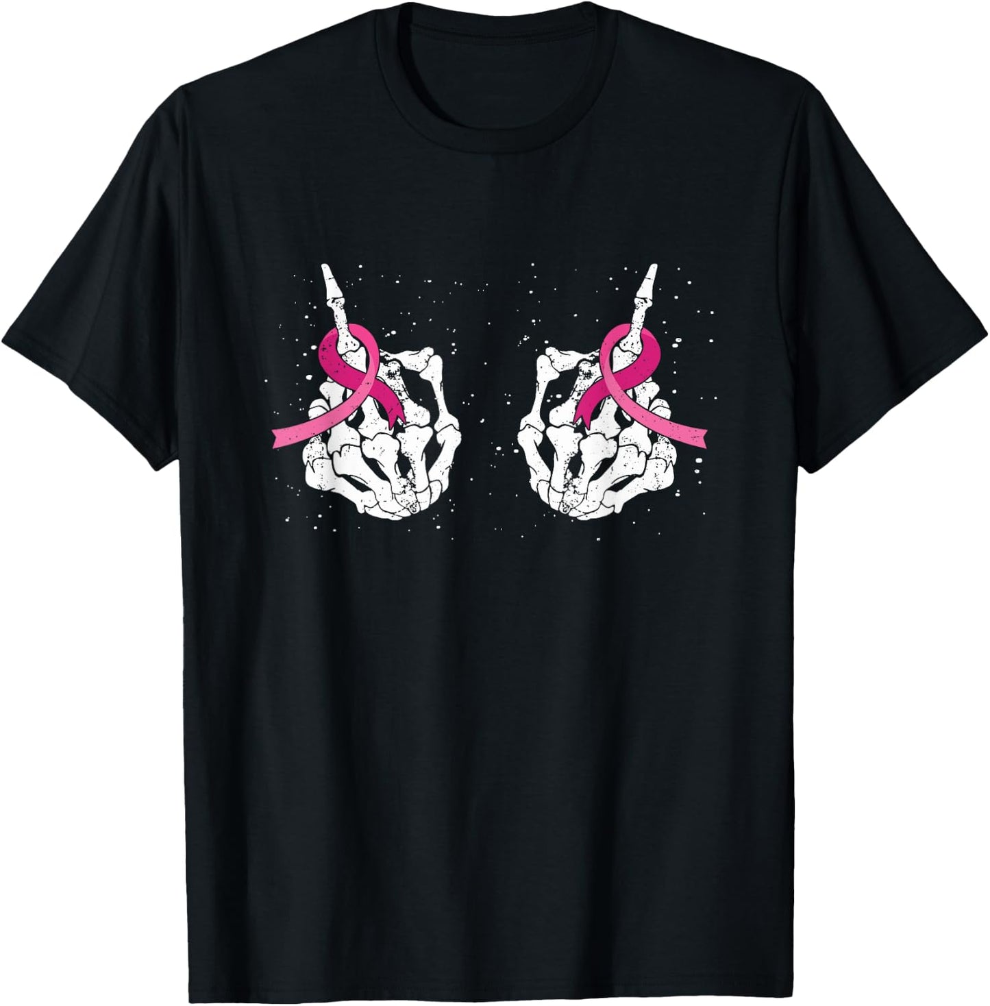 Skeleton Hand Fuck Cancer Pink Funny Breast Cancer Awareness T-Shirt - T-Shirt | Black