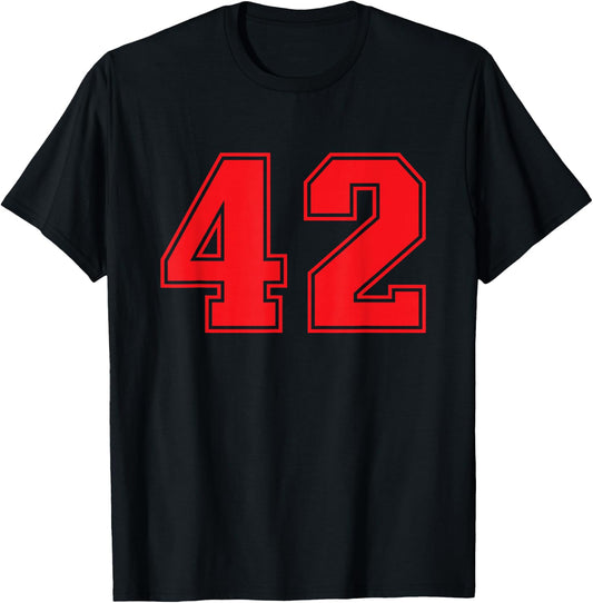 Red Number 42 Sports Team T-Shirt - T-Shirt | Black