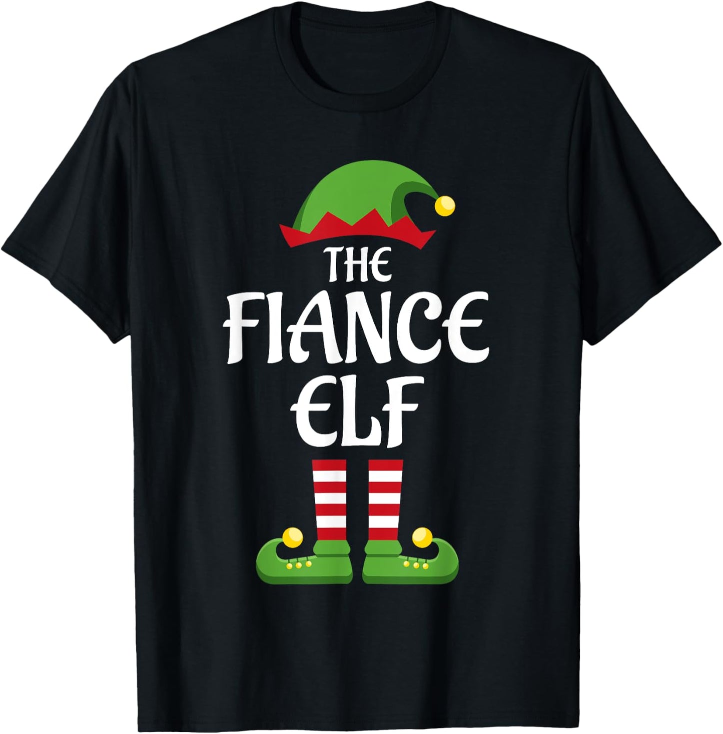 Fiance Elf Family Matching Group Christmas Engaged T-Shirt - T-Shirt | Black