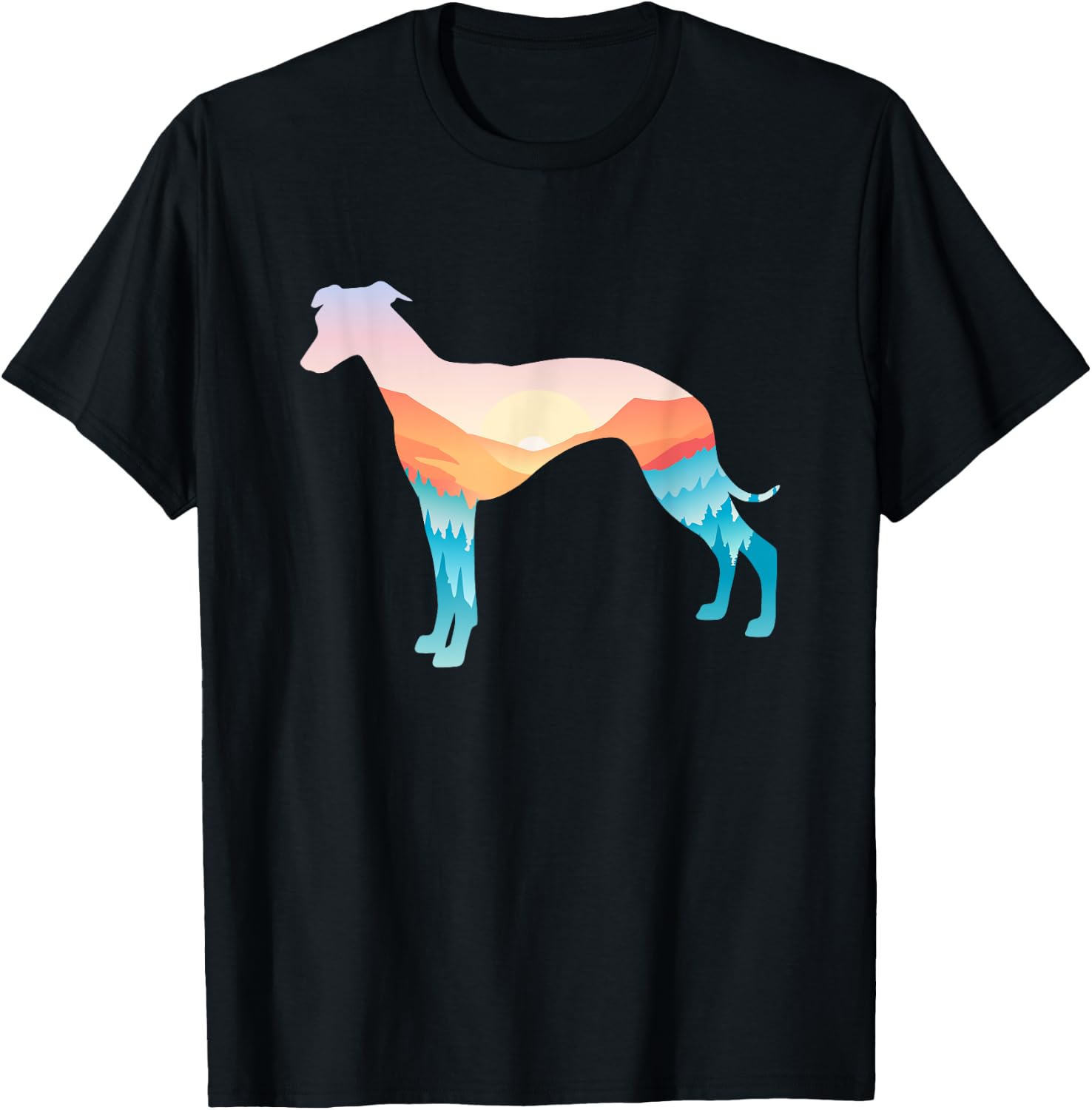 Whippet Nature Hiking Dog Sunrise Adventure T-Shirt - T-Shirt | Black
