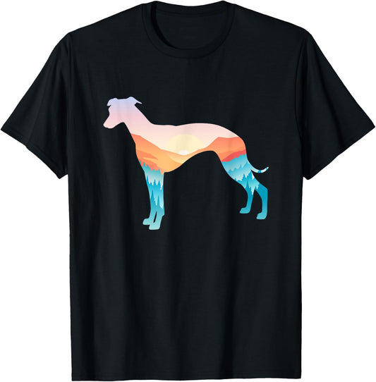 Whippet Nature Hiking Dog Sunrise Adventure T-Shirt - T-Shirt | Black