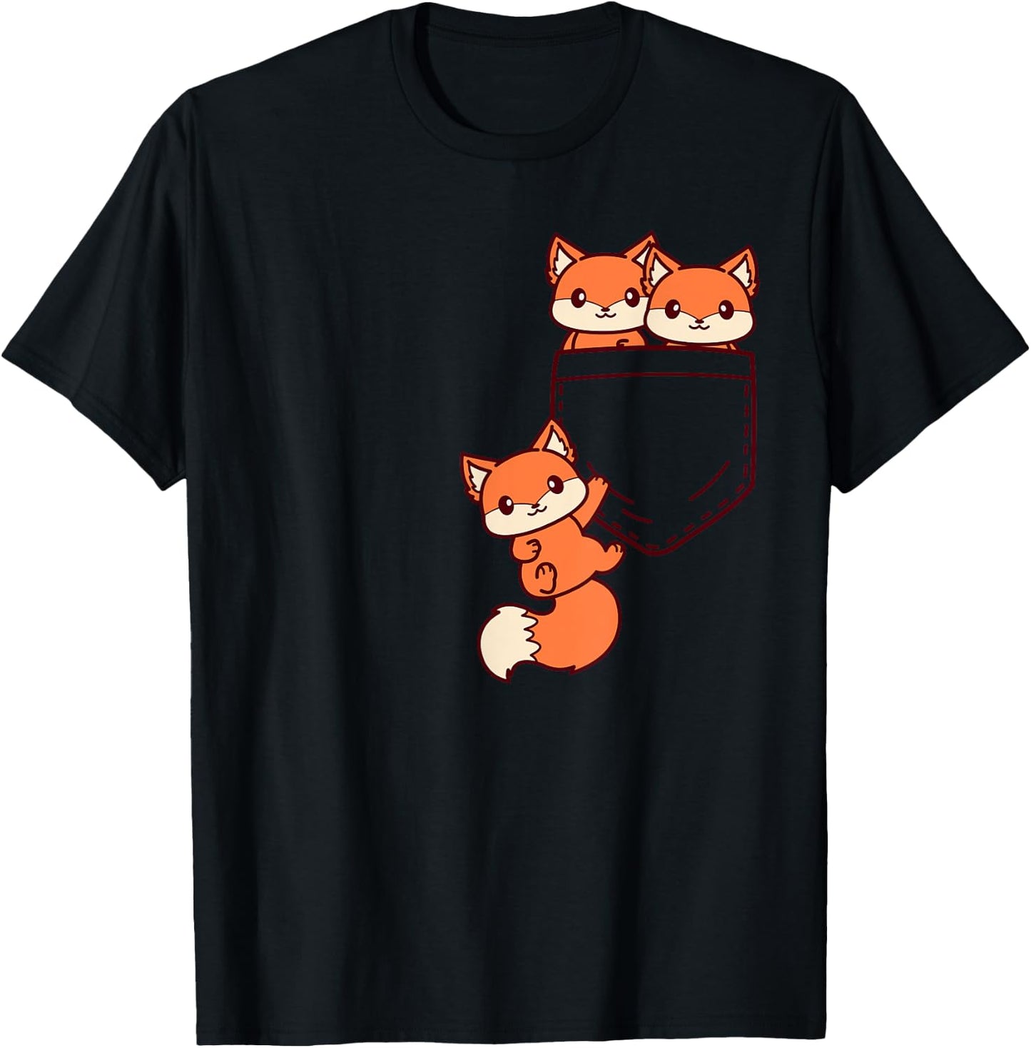 For Fox Lovers Cute Kawaii Baby Fox In Pocket T-Shirt - T-Shirt | Black