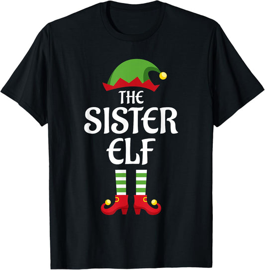 Sister Elf Family Matching Group Christmas T-Shirt - T-Shirt | Black