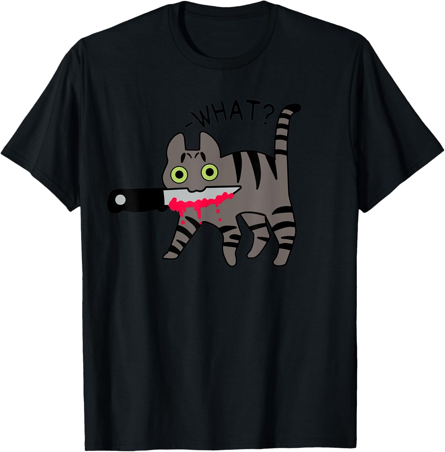 Cat What? Murderous Grey Tabby Cat With Knife Halloween Women T-Shirt - T-Shirt | Black
