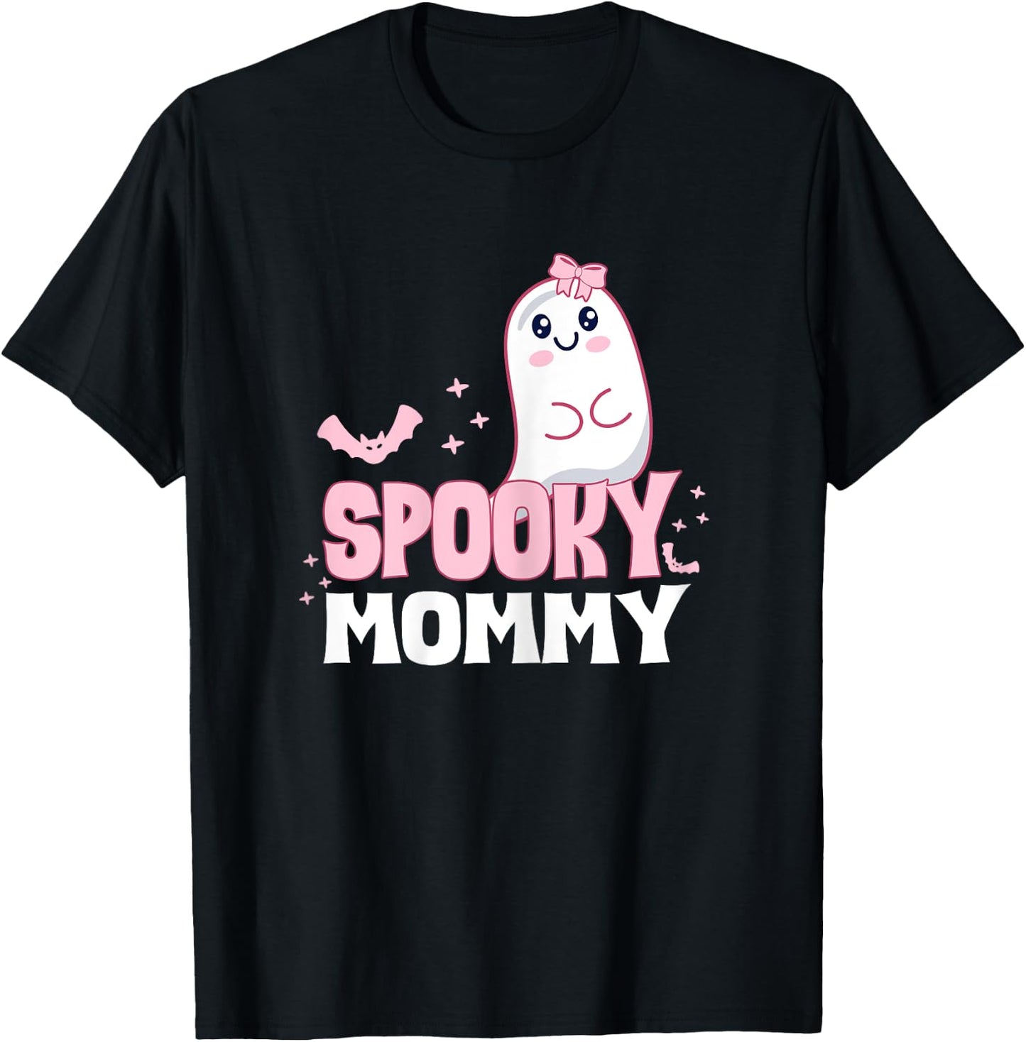 Spooky Mommy Family Cute Pink White Ghost Boo Halloween T-Shirt - T-Shirt | Black
