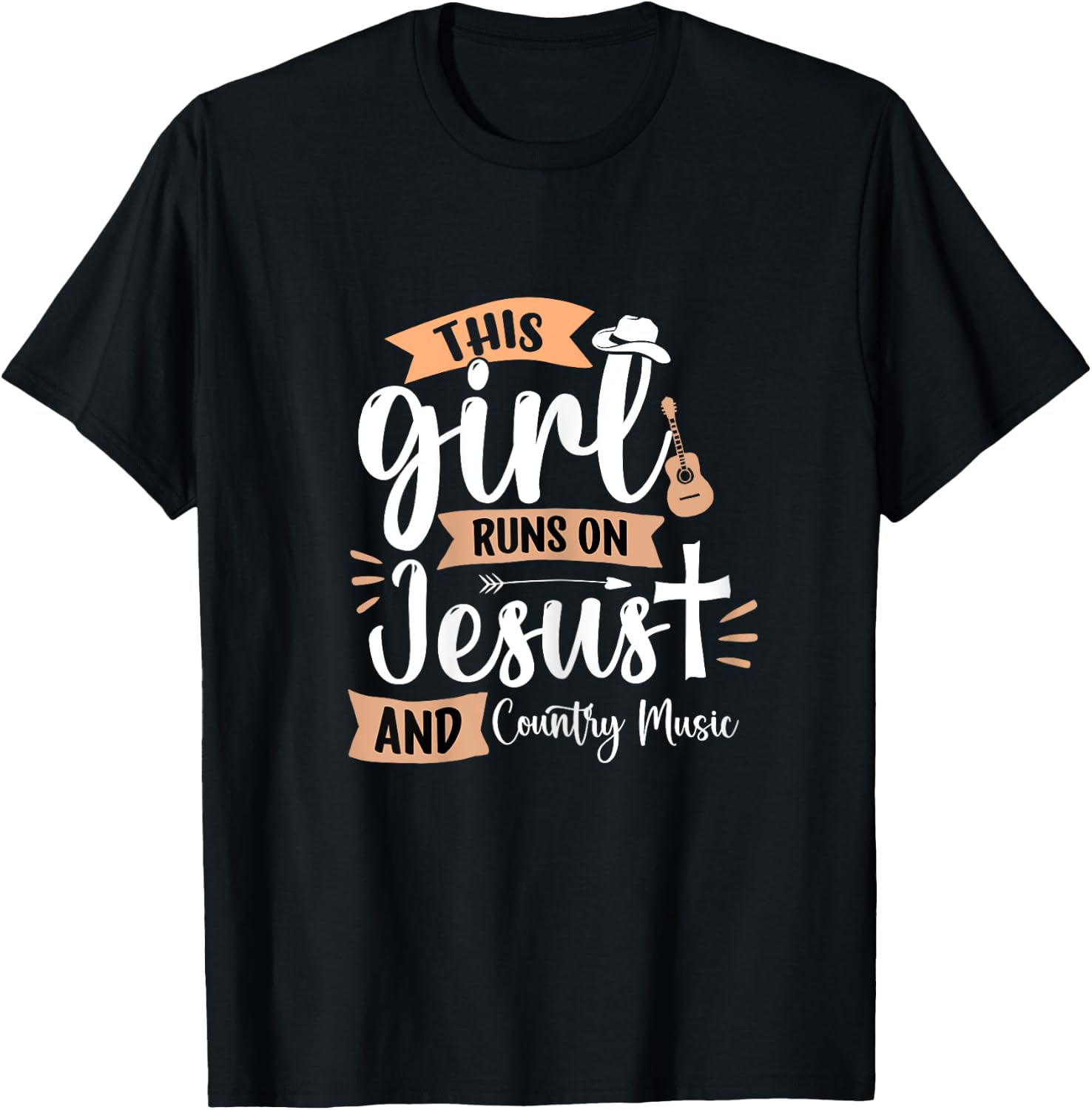 This Girl runs on Jesus and Country Music Christian Girls T-Shirt - T-Shirt | Black
