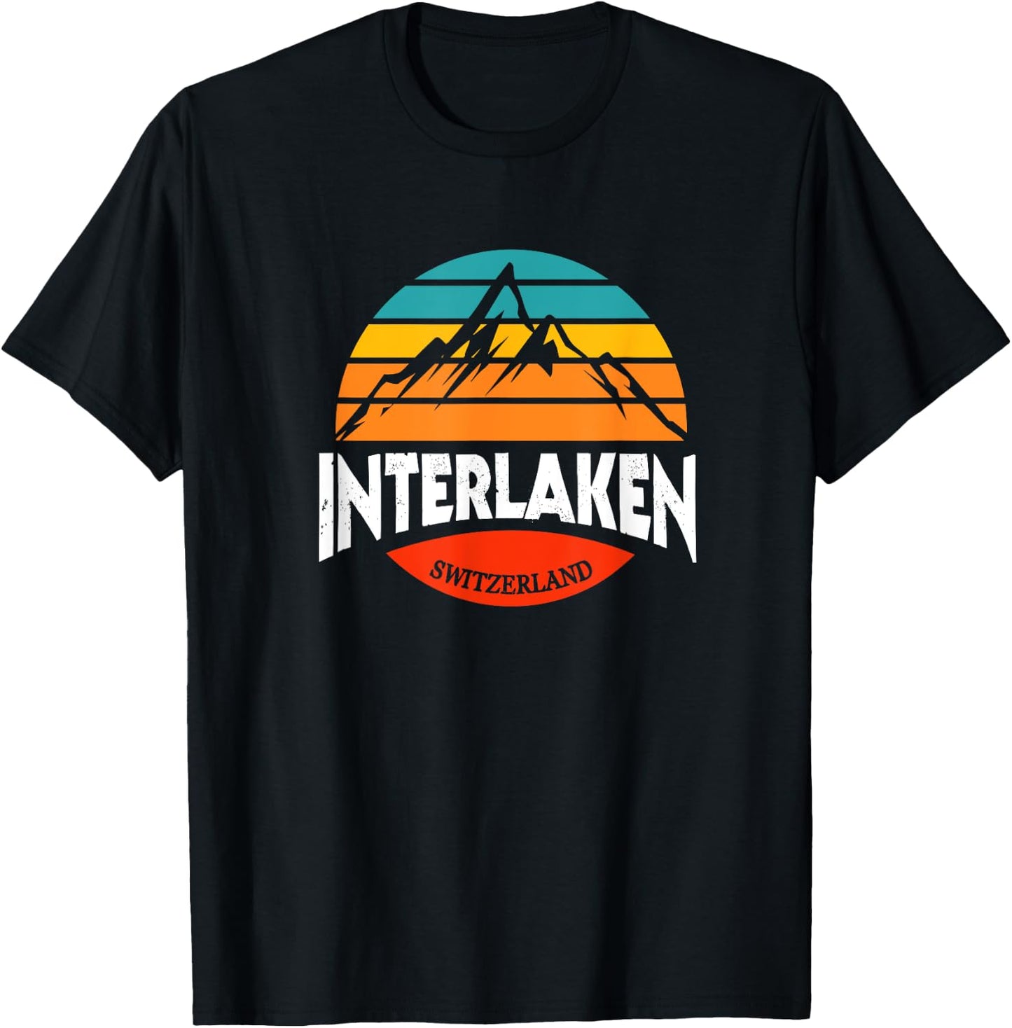 Interlaken Switzerland Mountains Bernese Alps Swiss Retro T-Shirt - T-Shirt | Black