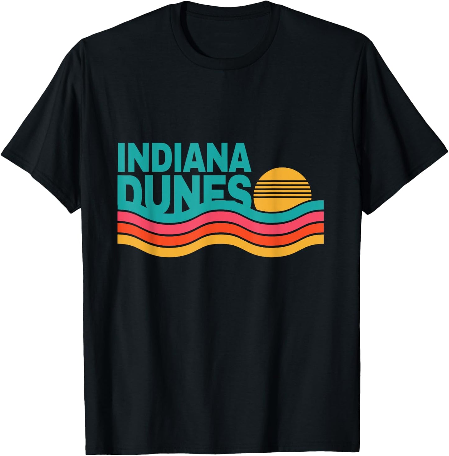 Vintage Indiana Dunes National Park Retro 70s 80s Sunset T-Shirt - T-Shirt | Black