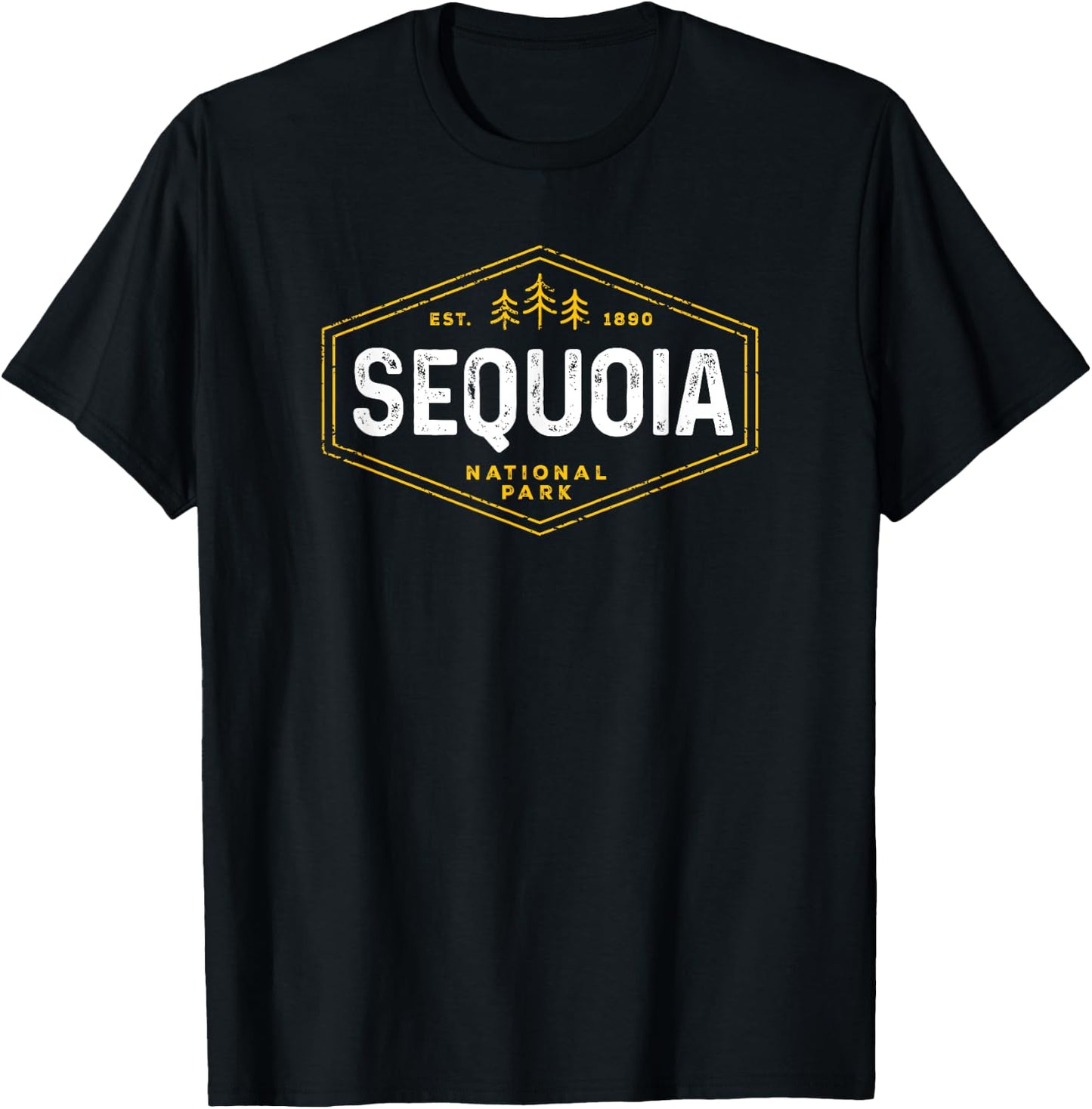 Sequoia National Park Shirt Vintage Tree Hexagon Badge Hike T-Shirt - T-Shirt | Black