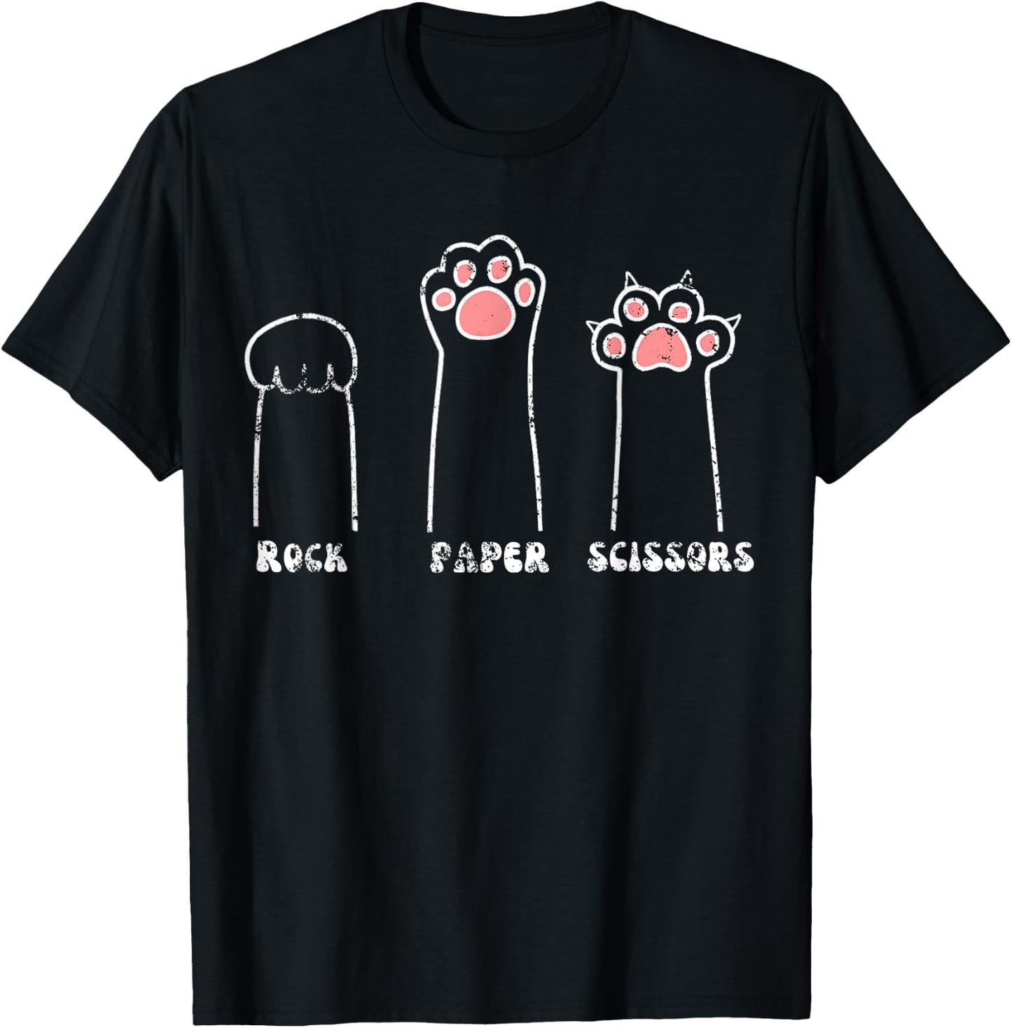 Rock Paper Scissors Hand Game Cute Paw Pet Lover Funny Cat T-Shirt - T-Shirt | Black