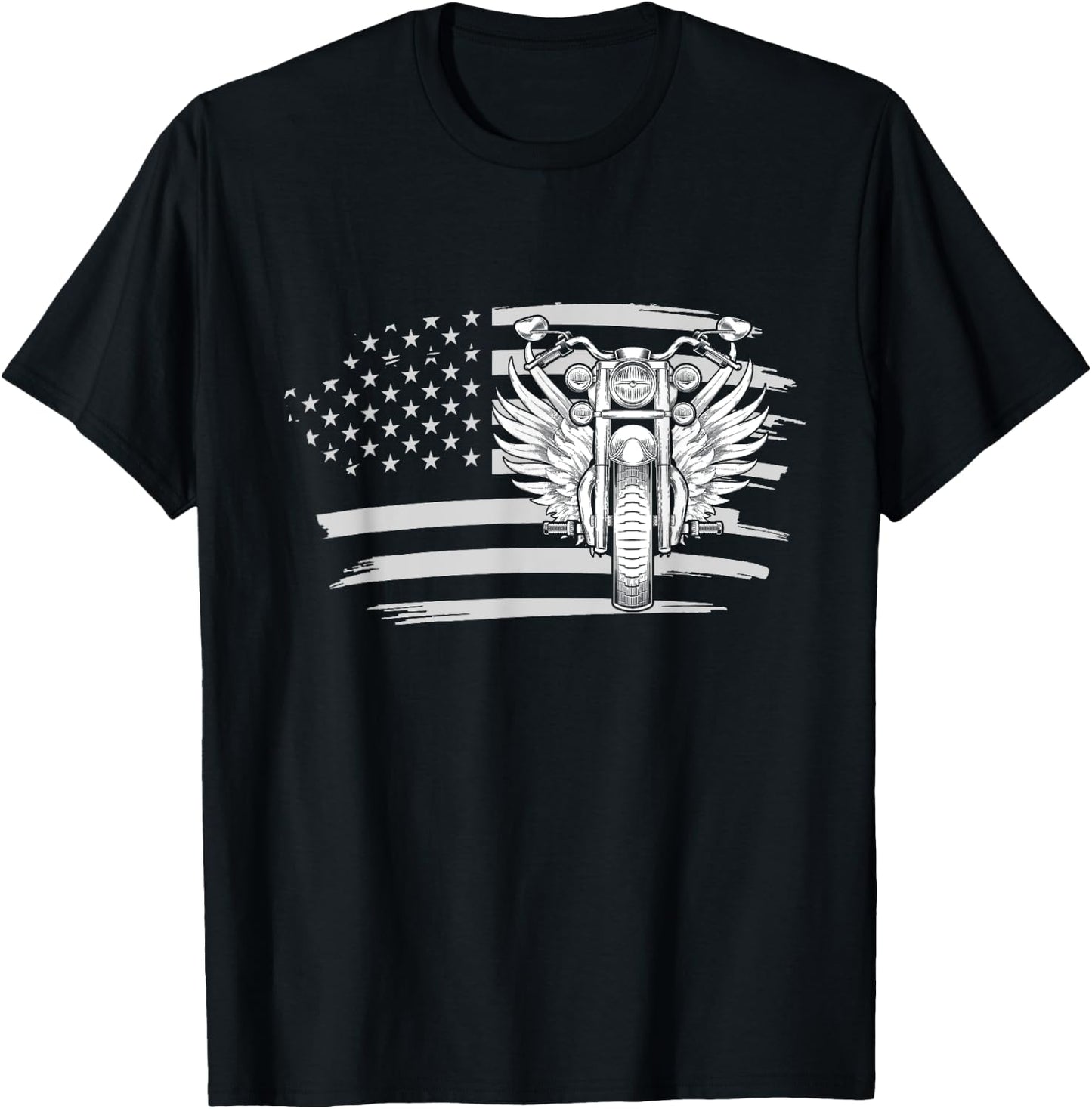 Patriotic American Biker Motorcycle Rider Gift US Flag Biker Men T-Shirt - T-Shirt | Black