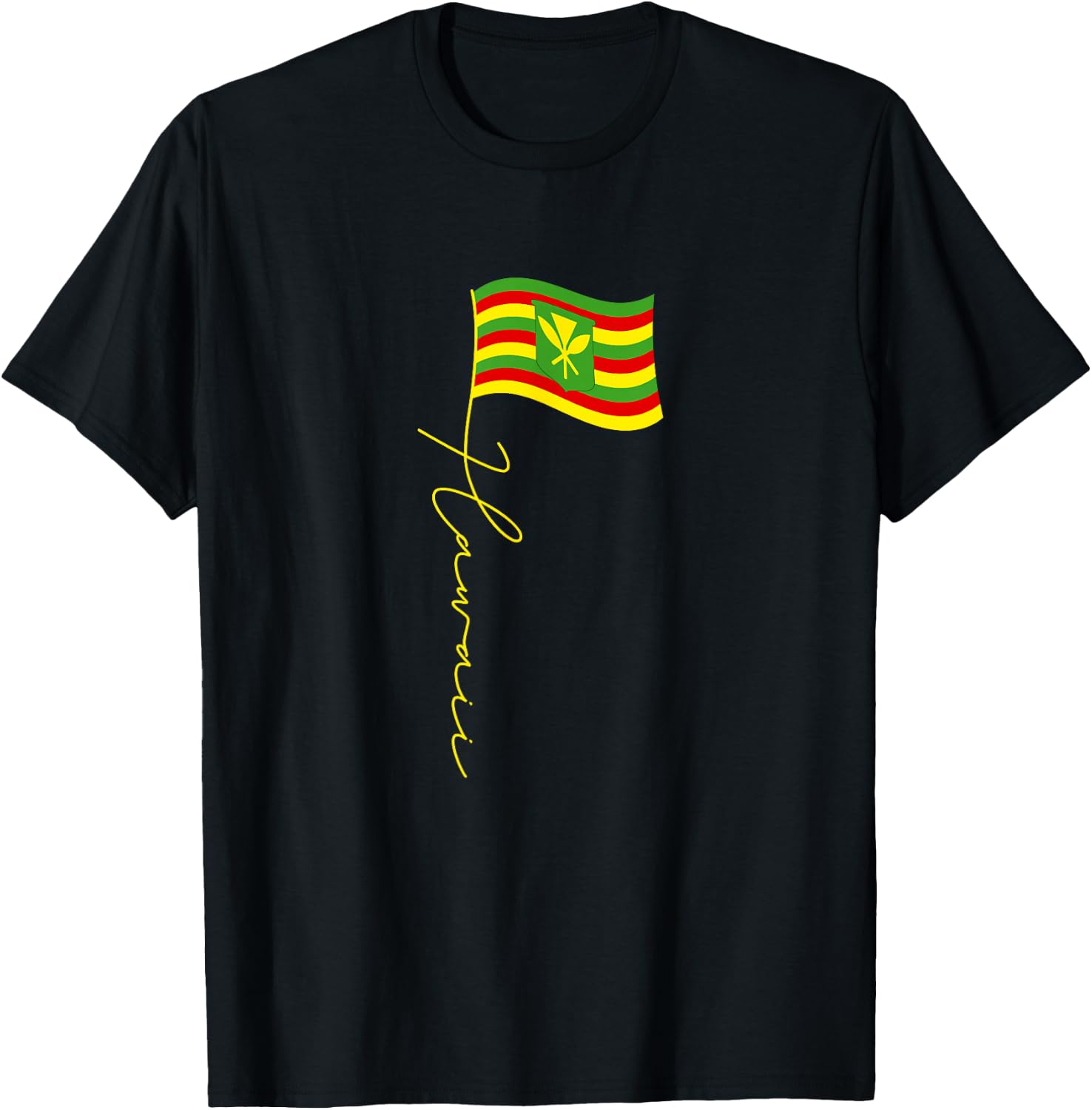 Hawaii Kanaka Maoli Signature Flag Pole - Hawaiian Flag T-Shirt - T-Shirt | Black