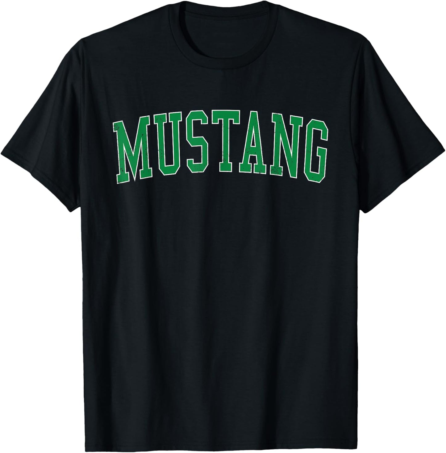 Vintage Mustang OK Distressed Green Varsity Style T-Shirt - T-Shirt | Black