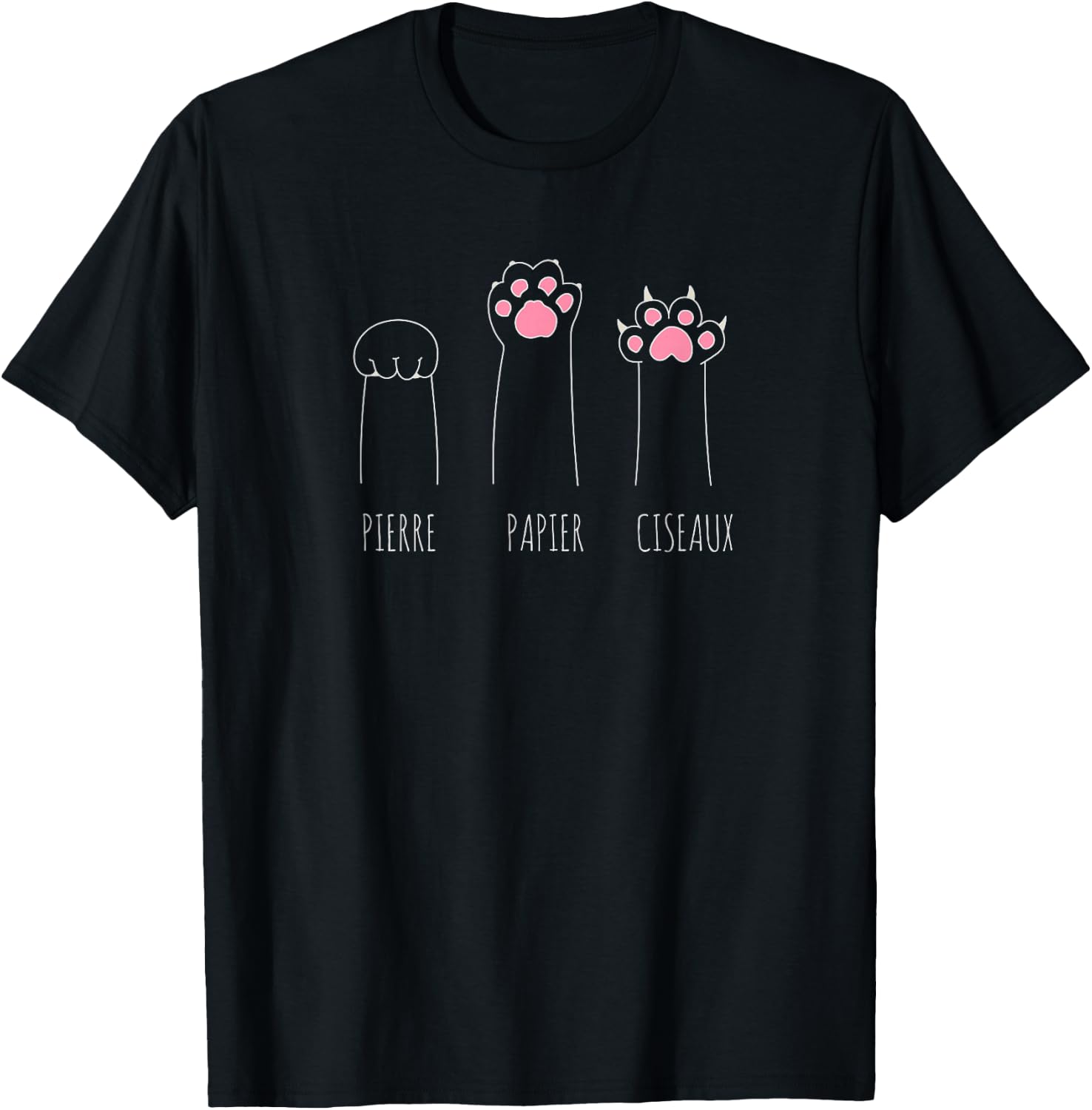 Rock Paper Scissors Cat Paws and Mittens in French T-Shirt - T-Shirt | Black