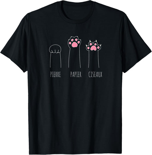 Rock Paper Scissors Cat Paws and Mittens in French T-Shirt - T-Shirt | Black