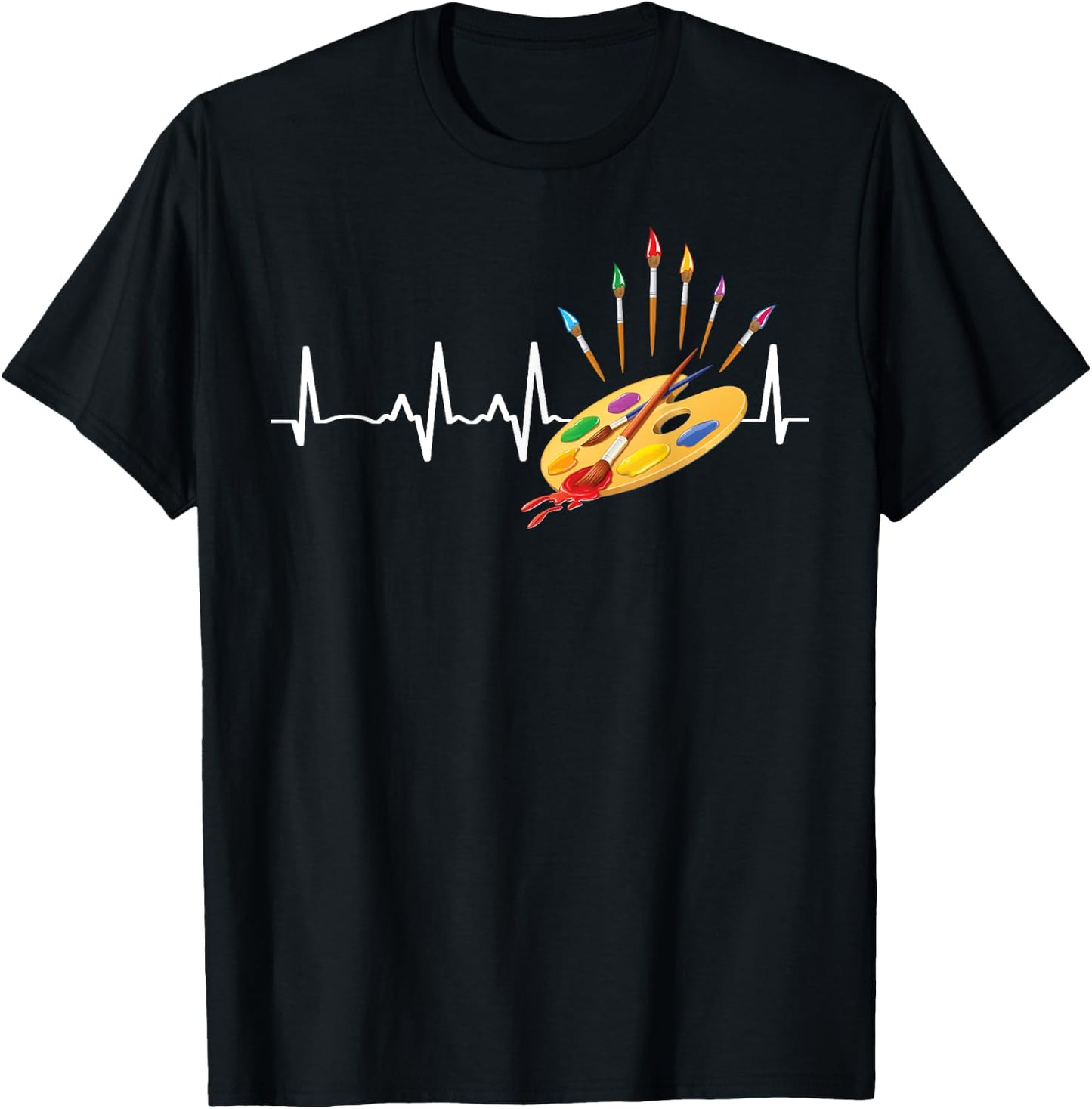 Paint Brush Palette Heartbeat Artist/Painter/Art Teacher Fun Men Women Kids T-Shirt - T-Shirt | Black
