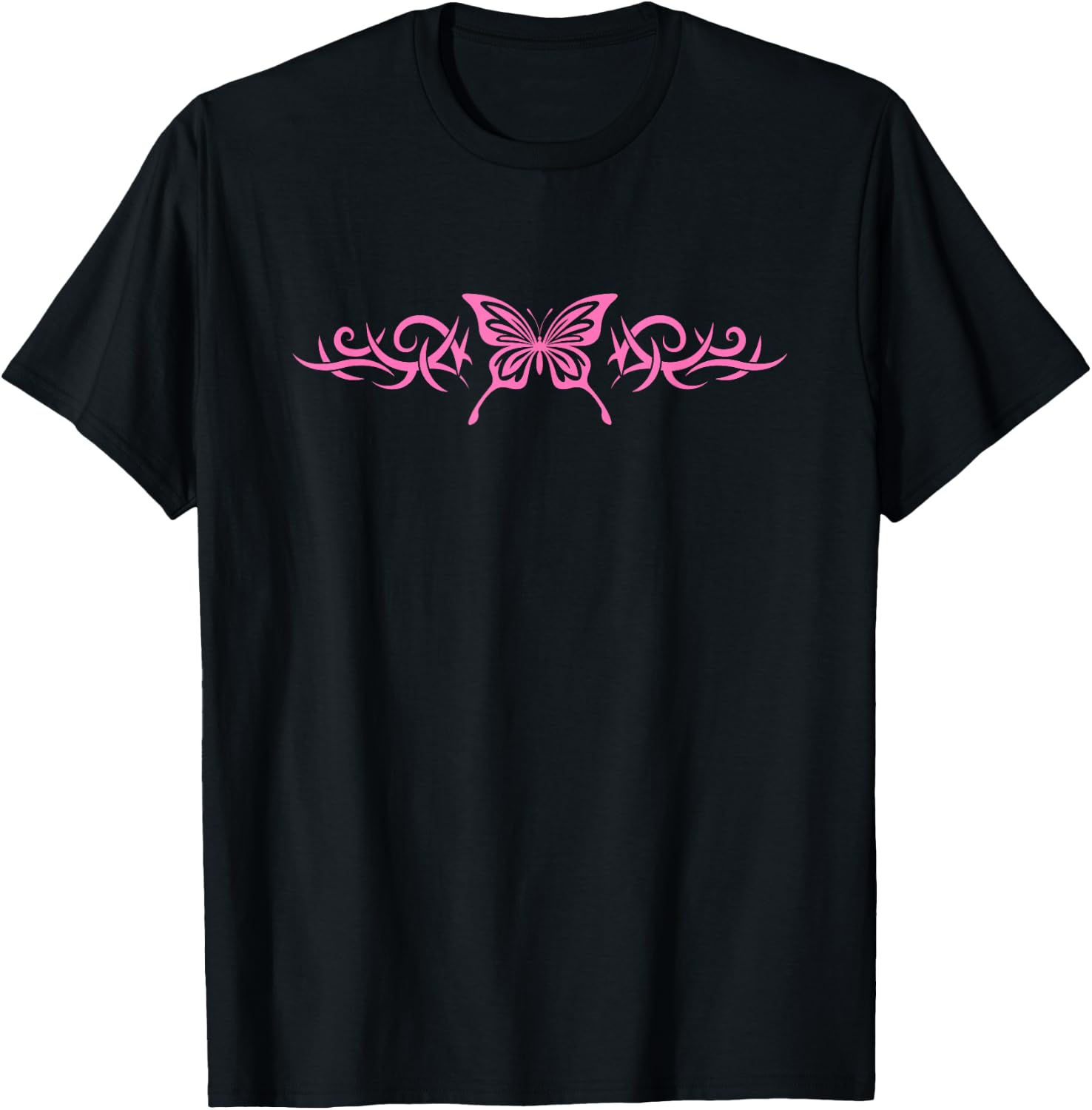 Pink Butterfly Tattoo Harajuku Grunge Egirl y2k Aesthetic T-Shirt - T-Shirt | Black