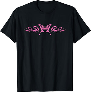 Pink Butterfly Tattoo Harajuku Grunge Egirl y2k Aesthetic T-Shirt - T-Shirt | Black