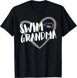 Funny Swimming Swim Grandma USA Flag T-Shirt - T-Shirt | Black